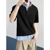 2026 Nueva Camiseta de Manga Corta de Talla Grande para Hombre, Moderna Camiseta Casual de Falso Dos Piezas con Empalme en V, Top para Hombre