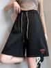 Pantalones Cortos Casuales de Algodón Lavado para Herramientas Verano Delgados Pequeños Deportivos Cintura Alta Adelgazantes Pierna Ancha