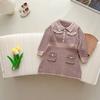 Vestido suéter para niña nuevo otoño e invierno estilo Chanel cuadros pequeños bolsillo suéter de punto pullover vestido suéter niña bebé