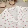 Otoño e Invierno Crepé Algodón Puro Estilo Europeo y Americano Suave y Dulce Floral Manga Corta Pantalones Cortos Conjunto de Dos Piezas Moda Ropa de Casa para Mujer