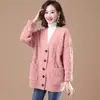 Casaco Suéter Transfronteiriço para Mulheres, Primavera e Outono 2025 Novo Elegante Cardigan de Lã com Trança