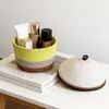 Cesta de Armazenamento Trançada com Corda de Algodão Color-blocking Cogumelo Criativo com Tampa Cesta de Armazenamento de Lanches para Mesa de Trabalho Cesta Organizadora de Utensílios Domésticos