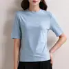 Camiseta de Mujer Lenzing Tencel Modal Cuello Redondo, Manga Tres Cuartos para Mujer, Versátil para Otoño, Color Sólido, Capa Base, Top de Manga Media