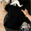 Camiseta Informal de Manga Corta para Mujer con Diseño de Lazo Retro 2026 Verano Nuevo Estilo Coreano Parte de Abajo Plisada Camiseta Superior