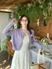 Cárdigan Abrigo de Punto Rojo para Mujer Nuevo Cuello Redondo Estilo Coreano Conjunto Camisola Ropa de Abrigo Otoño Invierno Suéter Morado