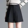 Shorts de terno femininos pretos de cintura alta, afunilados, corte A, perna larga, novos calças casuais estilosas outono e inverno 2026