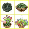 Cesta de Hierro de Palmera de Coco con Flores Artificiales y Cadena de Hierro con Gancho, Cesta Colgante Opcional para Decoración de Interiores y Exteriores, Cesta de Flores Colgante