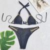 Traje de Baño Bikini Ajustado Sexy con Cubierta Metálica, Traje de Baño Halter Atado para Mujer sin Espalda, Tejido de Alta Elasticidad