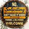Divertida placa de hojalata redonda inglesa estilo americano "No Solicitar" letrero de advertencia retro transfronterizo