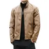 Casaco de couro masculino para o exterior outono e inverno estilo coreano moderno slim fit bonito juventude vestuário de motocicleta gola alta jaqueta de couro masculino