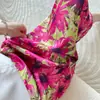 Falda floral para mujer, nuevo estilo de verano, falda de satén de acetato elástico de cintura alta, elegante falda midi de media longitud