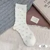Nuevos calcetines de algodón con lunares lindos para otoño e invierno, calcetines apilados de encaje estilo miu, antipelusas, calcetines versátiles y de moda hasta la pantorrilla para mujer