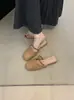 Mocasines Chuyuji de tacón bajo y punta cerrada para mujer, zapatos de una pieza sin talón de estilo bohemio tejido para mujer