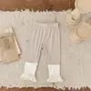 INS Primavera y Otoño Pantalón de Encaje para Bebé con Pie a Juego de Color Pantalones de Canalé Leggings de Princesa para Salir de Bebé Niña