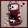 Pegatinas de orejas de gato negras, adecuadas para fundas de teléfono Apple 18 Pro Max, fundas de silicona para iPhone 17, fundas con doble soporte para 14, fundas lindas para 15