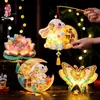 2026 Nuevo Festival de Medio Otoño Linterna de Conejo Portátil para Niños Kit de Materiales para Manualidades DIY Estilo Antiguo de Dibujos Animados Flor Brillante