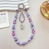 Nueva cadena para teléfono colgante de cristal perla con purpurina fina de lujo, llavero corto con cuentas hecho a mano, accesorio para bolso