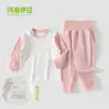 Conjunto de ropa de otoño e invierno para bebés niños y niñas, conjunto de dos piezas de ropa de casa de cintura alta que protege la barriga, ropa interior para bebés