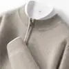 Outono Inverno Malha Gola Alta Meia Solta Zíper Casual de Negócios Cor Lisa Novo Suéter Masculino de Caxemira Suéter Meia Gola