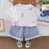 Conjunto de Verão Curto para Meninas 2026 Novo Estilo Moda Infantil Roupas de Verão para Bebês Conjunto de Duas Peças Curto com Desenho de Coelho