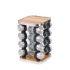 Pote Rotativo de Temperos de Aço Inoxidável Amazon Prateleira de Temperos Doméstica de Cozinha Prateleira de Temperos de Vidro com 16 Compartimentos Madeira Preto