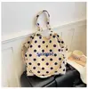 Bolsa de Ombro tipo Balde em Lona com Bolinhas Estilo Francês Estampada Tote para Mulheres Simples Casual Estilo Preguiçoso Bolsa de Pulso/Ombro