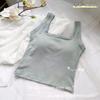 Camisola de cuello cuadrado de algodón puro con cinturón y almohadillas para el pecho, para mujer, para uso interior y exterior, con espalda en U, corta, sin mangas, cómoda y bonita.