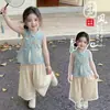 Conjunto para Niñas Nuevo Estilo Chino Estilo Nacional Ropa de Verano para Niños Nuevo Conjunto de Dos Piezas de Chaleco de Moda y Pantalones Anchos para Niñas Pequeñas