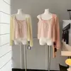 Cardigan de proteção solar fino de seda gelada bicolor, casaco de temperamento simples e preguiçoso, blusa de alça rosa toranja tamanho único, cardigan de algodão rosa laranja