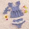 Estilo Ins Nuevo Llegado Traje de Baño Para Niña Bebé Bebé Falda Dividida Rayas Azul Marino Traje de Baño de Encaje Natación de Bebé