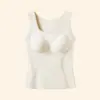 Chaleco térmico de mujer simple, de cuello redondo, sin costuras, sin aros, con copas fijas, transpirable, cómodo, ajustado y adecuado para usar como prenda exterior.