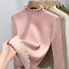 Tricô Gola Alta para Mulheres 2024 Camisa Feminina de Veludo Espessurado para Usar por Baixo Quente Blusa Interna com Babados