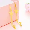 Ouro de Areia Vietnamita Elegante Coreano Estiloso Simples Versátil Brincos de Estrela de Cinco Pontas Brincos Longos com Franja para Mulheres