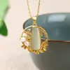 Collar de Flor de Jade Blanco Natural de Plata de Ley 925 Ágata Personalidad Vintage Flor de Ciruelo Hueco Joyería Colgante de Collar para Mujer