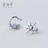 Clip para Oreja de Plata S925 Serie Navideña Copo de Nieve de Diamante Sin Perforación Dulce Joyería de Flores E5902