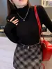Camisa Base con Volantes Súper Bonita para Mujer, Otoño e Invierno, Estilo Chanel, Top de Punto Blanco, Cuello Alto Medio, Suéter Elegante