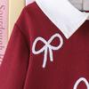 Sudadera de Algodón Piqué Estilo Universidad Británica Bordada con Lazo Manga Larga Falda Traje Falso de Dos Piezas Más Vendido Nuevo de Amazon