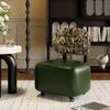 Taburete Bajo Vintage con Madera Maciza Impresa, Ruedas Giratorias, Taburete Pequeño para Sofá, Taburete Acojinado para Cambiar Zapatos, Taburete Móvil para el Hogar con Ruedas