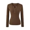 Camiseta de Manga Larga de Forro Polar con Cuello Henley y Botones Otoño e Invierno Nueva Moda Versátil Corte Ajustado Bolsillo Doble Camiseta Básica