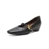 Sapatos Femininos Mary Jane Elegantes Simples Quadrados Baixos para o Trabalho Couro Macio Salto Escondido Tira Única Mulher