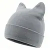 Gorro de punto liso de color sólido con orejas de gato, gorro de lana, cálido y adorable, gorro súper lindo para proteger las orejas en clima frío, transfronterizo