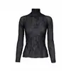 Camiseta de Top Plisado de Mimbre Línea Principal Miyake para Mujer Elegante Cuello Semi Alto Diseño Ajustado Moda Versátil Camisa Básica