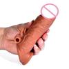 Funda de silicona para pene agrandada alargada Funda de pene de simulación de cristal sexy tpe funda diente de lobo juguete para pareja funda para bloqueo de esencia