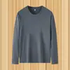 Camiseta Masculina de Outono Tamanho Grande Solta Roupas de Trabalho para Trabalhadores Migrantes Manga Longa de Seda Gelada Gola Redonda Masculina Top Fino Preto Puro