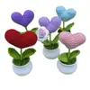 Ramo de Corazones de Hilo Tejidos a Crochet Terminados Planta en Maceta Adorno Decorativo Lindo Regalo para Maestro, Amigo o Mejor Amigo