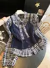 Camisa xadrez color block de manga comprida estilo retrô universitário coreano para mulheres, look de outono em camadas com camisola de tricô