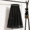 Falda plisada de Tencel para mujer, verano, talla grande, adelgazante, que oculta la barriga, de cintura alta, línea A, blanca, con volantes, larga