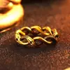Anillo Serpentino Estilo Little Red Book, Anillo de Serpiente de Doble Cabeza Estilo Antiguo Oro Negro Zodiaco Serpiente de Gama Alta