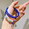 Pulseira de Prata Esterlina 925 com Design de Lápis-lazúli Natural de Alta Qualidade e Pedra da Lua, Pulseira com Múltiplos Círculos
