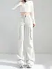 Calça Cargo Flare Feminina 2026 Nova Primavera/Outono Estilo Americano Solta Cintura Alta Emagrecedora Casual Tendência Perna Larga Calça Flare